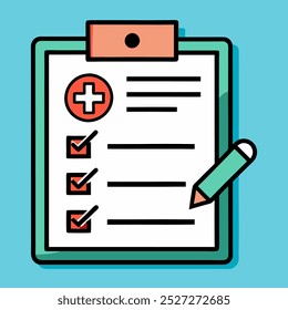 Medical form list with results data and approved check mark vector icon, line outline art clinical checklist document with checkbox symbol, insurance or medicine service sign, prescription record