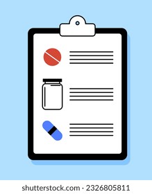 Medical form sticker concept. Treatment and health care. Health insurance, contract with patient. Poster or banner for website. Cartoon flat vector illustration isolated on blue background