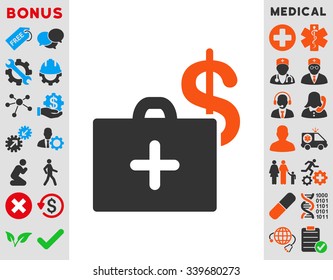 Medical Fund vector icon with bonus. Style is bicolor flat symbol, orange and gray colors, rounded angles, white background.