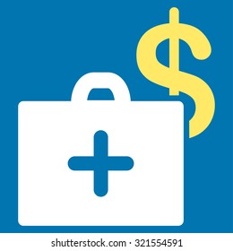 Medical Fund vector icon. Style is bicolor flat symbol, yellow and white colors, rounded angles, blue background.