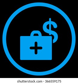 Medical Fund vector icon. Style is flat circled symbol, blue color, rounded angles, black background.