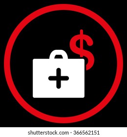 Medical Fund vector icon. Style is bicolor flat circled symbol, red and white colors, rounded angles, black background.