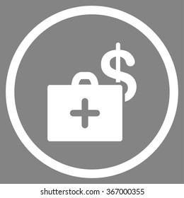 Medical Fund vector icon. Style is flat circled symbol, white color, rounded angles, gray background.