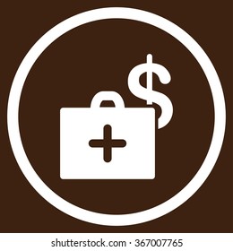 Medical Fund vector icon. Style is flat circled symbol, white color, rounded angles, brown background.