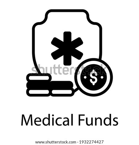 Medical funds icon in solid design medical sign with dollar coins