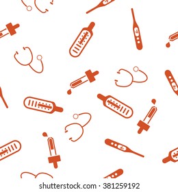 Medical Gadgets Seamless vector repeatable pattern. Style is flat symbols on a white background.