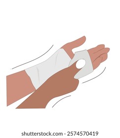 Medical gauze wrapping over an wrist. Broken or injured joint, 