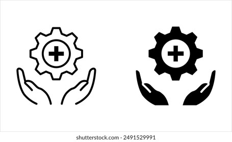 Medical Gear vector icon set. This design use technology and cross health symbol on white background