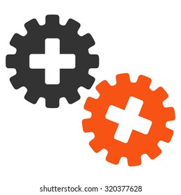 Medical Gears vector icon. Style is bicolor flat symbol, orange and gray colors, rounded angles, white background.