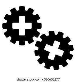 Medical Gears vector icon. Style is flat symbol, black color, rounded angles, white background.
