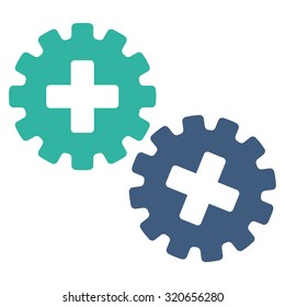 Medical Gears vector icon. Style is bicolor flat symbol, cobalt and cyan colors, rounded angles, white background.