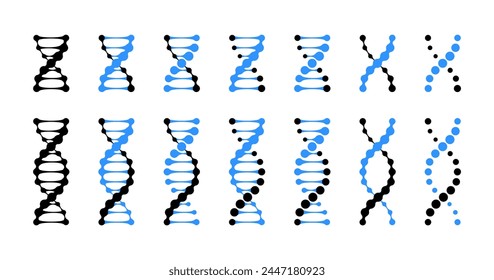 Medical genetic helix model of human dna and rna chain spirals. Bio technology lab tests or healthcare research icons. Double strand connected dots in molecule.