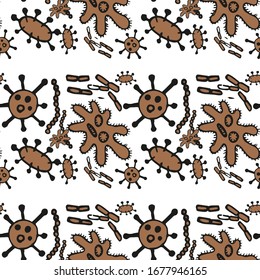Medical Genetics. Seamless Pattern. Minimal Ebola Epidemic Sick Microorganism disease causing Flat Vector Illustration Background. Control and antiseptic Background.  Bacteria Illustration.