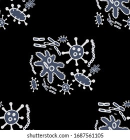 Medical Genetics. Seamless Pattern. Simple Different Kinds of Viruses. Bacteria and germs, Abstract molecule Background. Antiviral in hospital Background.  Virus Illustration.