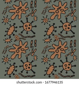 Medical Genetics. Seamless Vector. Abstract Different Kinds of Viruses. Microorganism disease causing Flat Vector Illustration Background. Control and antiseptic Backdrop.  Bacteria Illustration.