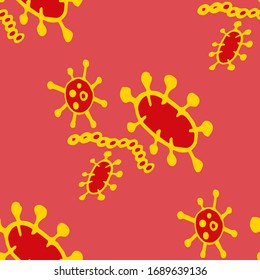 Medical Genetics. Seamless Vector. Abstract Different Kinds of Viruses. Vector Illustration Molecular structure Background. Control and antiseptic Backdrop.  Virus Illustration.