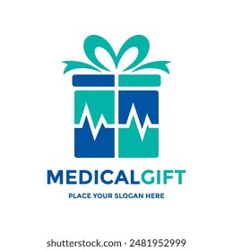 Medical Geschenk Vektorgrafik Logo Vorlage. Dieses Design verwendet Geschenkbox und Herzschlag-Symbol. Geeignet für Preis, medizinisch.