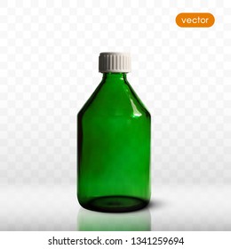 Medical glass bottle isolated on transparent background. Realistic pharmacy bottle. Mockup for product package branding.