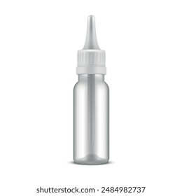 Medical glass bottle with pipette cap. Template of eye dropper, nasal spray. Empty container with medicine or vitamins.