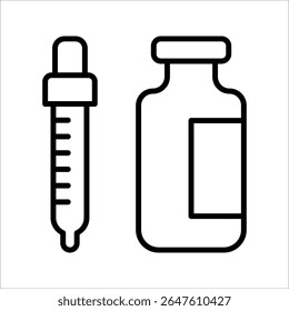 Medical vidro garrafa e ícone da seringa símbolo isolado fundo branco. ilustração vetorial. cor editável.