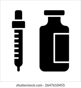 Medical vidro garrafa e ícone da seringa símbolo isolado fundo branco. ilustração vetorial. cor editável.