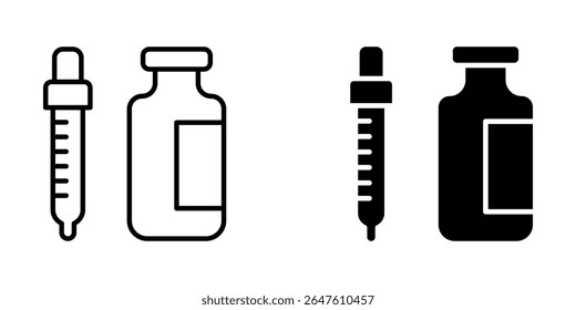 Conjunto de ícone de frasco e seringa de vidro médico. Fundo branco isolado do símbolo. ilustração do vetor. cor editável.