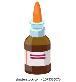 Medical glass medications. Nasal spray, aspirin, iodine, alcohol, butter, boric acid, any other medicine. Disease.Modern vector flat designe image isolated on white background. Can be used as logo
