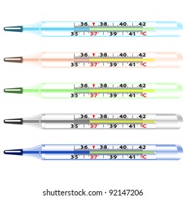 Medical glass mercury thermometer on white background.