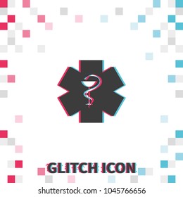 Medical  glitch effect vector icon. Ambulance symbol.