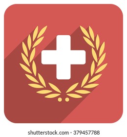 Medical Glory long shadow vector icon. Style is a light flat symbol on a red rounded square button.