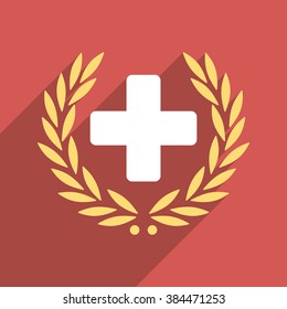 Medical Glory long shadow vector icon. Style is a light flat symbol on a red square button.
