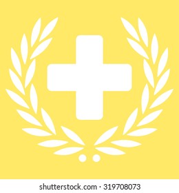 Medical Glory vector icon. Style is flat symbol, white color, rounded angles, yellow background.