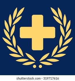 Medical Glory vector icon. Style is flat symbol, yellow color, rounded angles, blue background.
