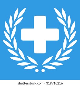Medical Glory vector icon. Style is flat symbol, white color, rounded angles, blue background.