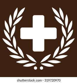 Medical Glory vector icon. Style is flat symbol, white color, rounded angles, brown background.