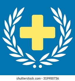 Medical Glory vector icon. Style is bicolor flat symbol, yellow and white colors, rounded angles, blue background.