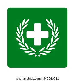 Medical Glory vector icon. Style is flat rounded square button, white and green colors, white background.