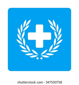 Medical Glory vector icon. Style is flat rounded square button, white and blue colors, white background.