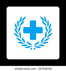 Medical Glory vector icon. Style is flat rounded square button, blue and white colors, black background.