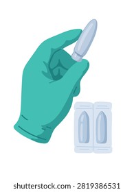 medical glove with rectal suppositories vector illustration