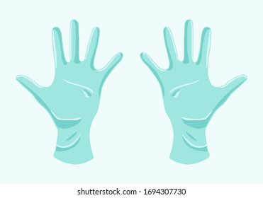 Medical gloves in blue on flat background.