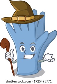 Medical gloves funny but sneaky witch cartoon character design