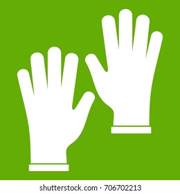 Medical gloves icon white isolated on green background. Vector illustration