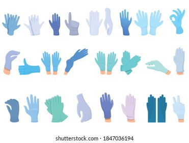 Medical gloves icons set. Cartoon set of medical gloves vector icons for web design