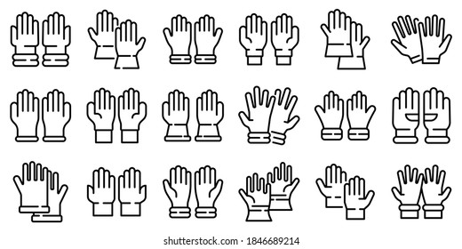 Medical gloves icons set. Outline set of medical gloves vector icons for web design isolated on white background