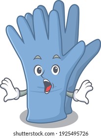 Medical gloves mascot design concept having a surprised gesture