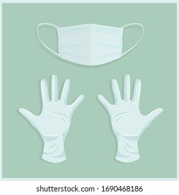 Medical gloves and mask with flat background