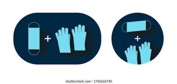 Medical gloves and mask with a flat background. PPE personal protective equipment. Protective medical face mask against viruses and bacteria. Can be used as a banner, as a design element for a web sit