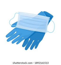 Guantes médicos y mascarilla aislados en fondo blanco. Protección de la salud y equipo de seguridad contra el virus. Vector