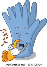 Medical gloves musician of cartoon design playing a trumpet
